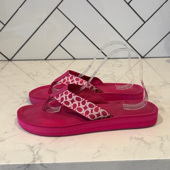 Coach Jessalyn Signature Monogram pink Flip Flops Sandals thick sole Y2K preppy - Picture 1 of 8